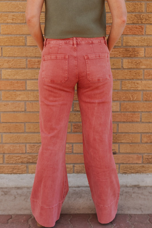 Nadia Mid Rise Wide Leg Denim - Cabernet