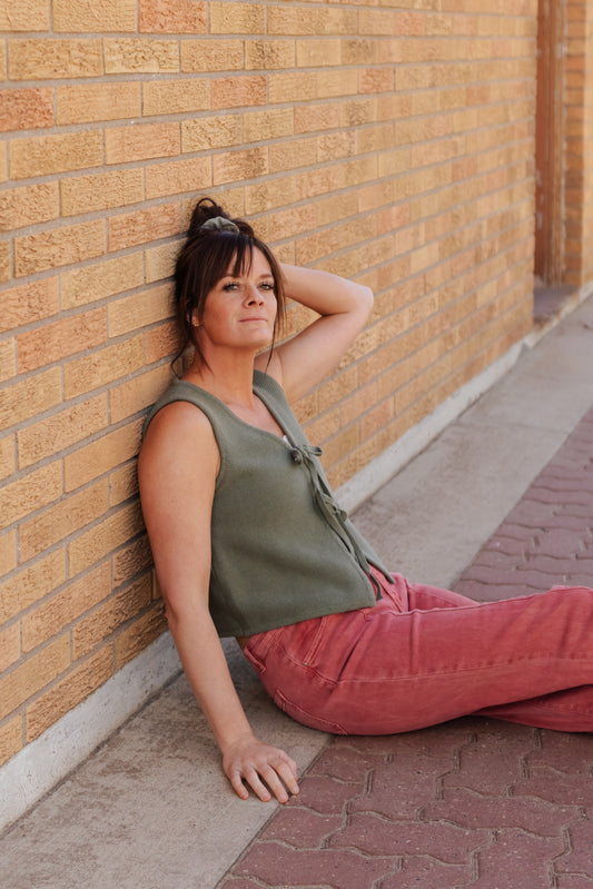 Dorothy Tie Front Knit Vest - Olive