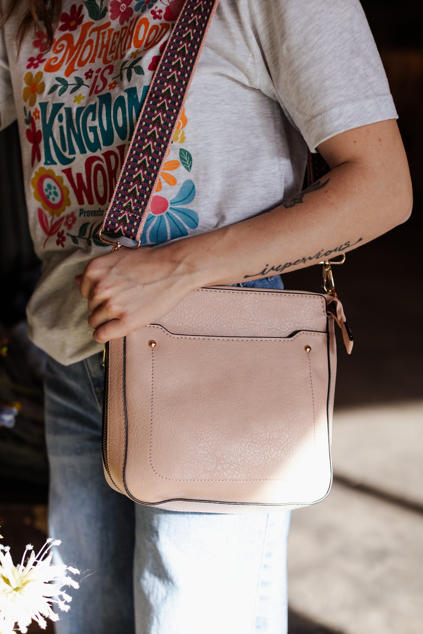 Finn Boho Strap Leather Crossbody Bag - Blush