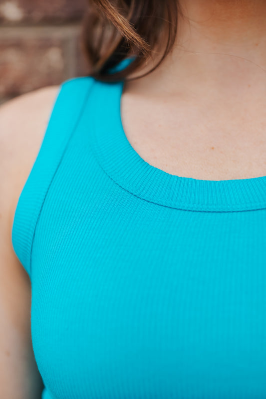 Paulette Ribbed Crop Tank- LT Teal