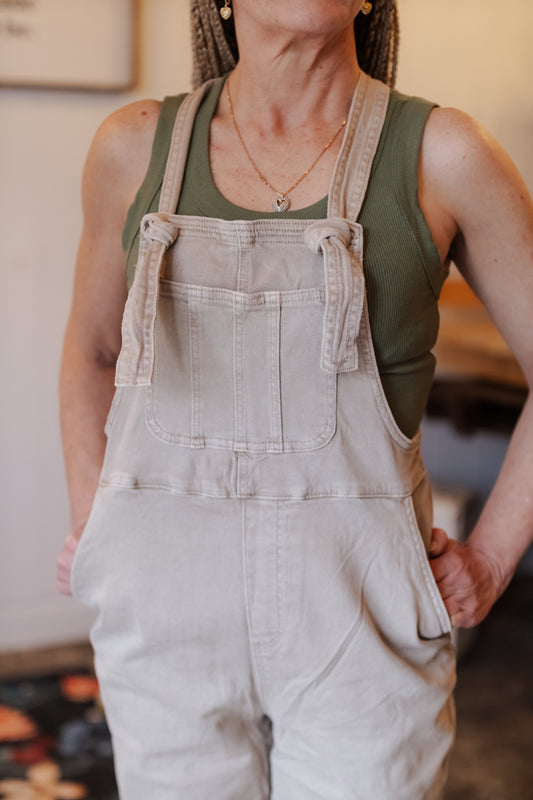 Trista Knot Strap Washed Overalls - Ash Mocha