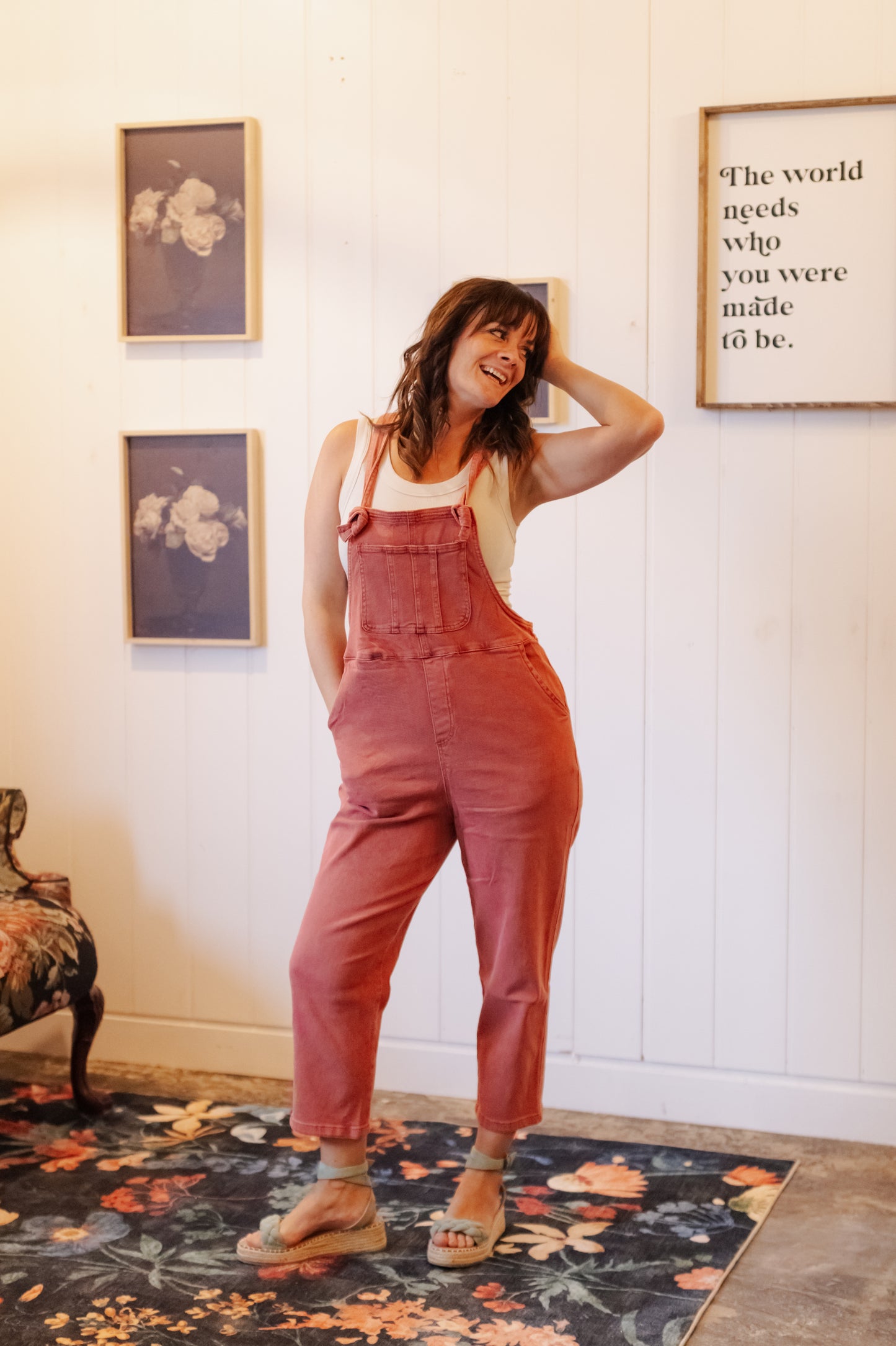 Trista Knot Strap Washed Overalls - Cabernet