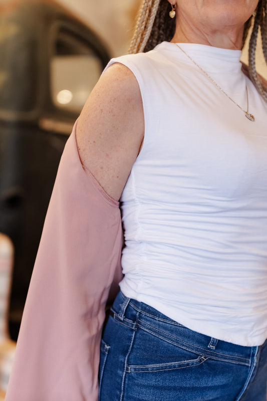 Luna Double Layered Ruched Side Mock Neck Top