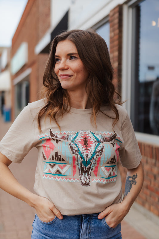 Graphic Tee - Aztec Cow Skull
