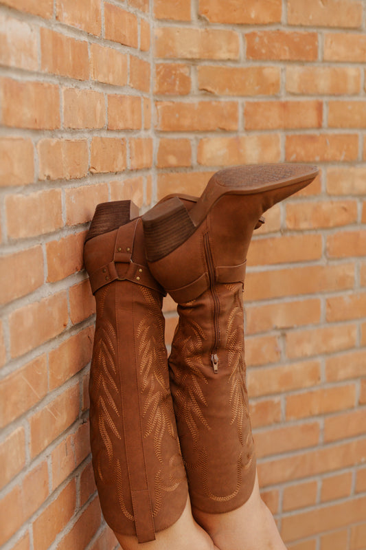 Faye Knee High Cowboy Boot - Brown