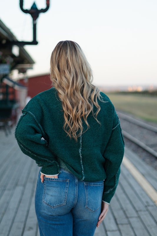 Cindy Exposed Seam Sweater - Hunter Green