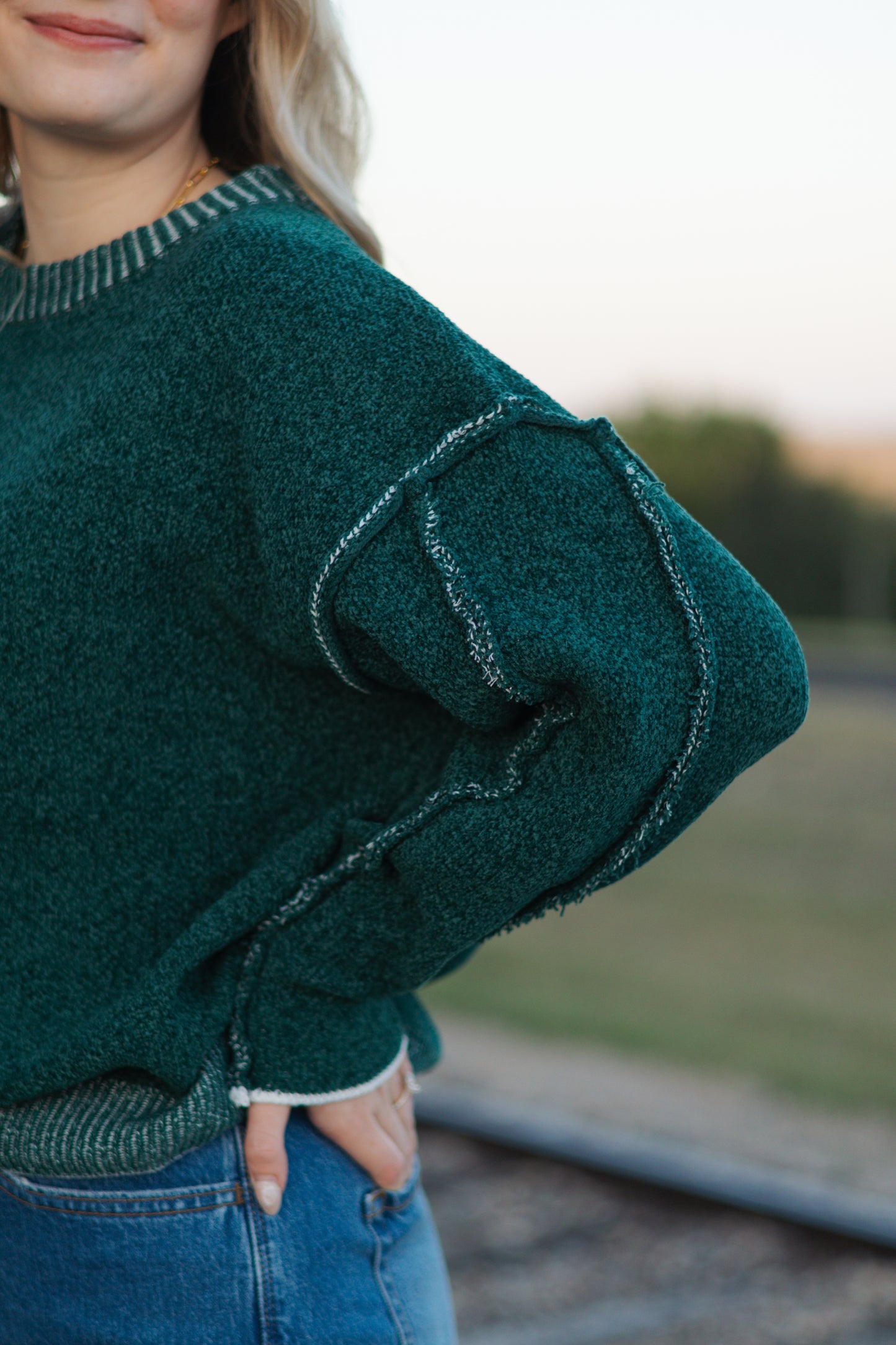 Cindy Exposed Seam Sweater - Hunter Green