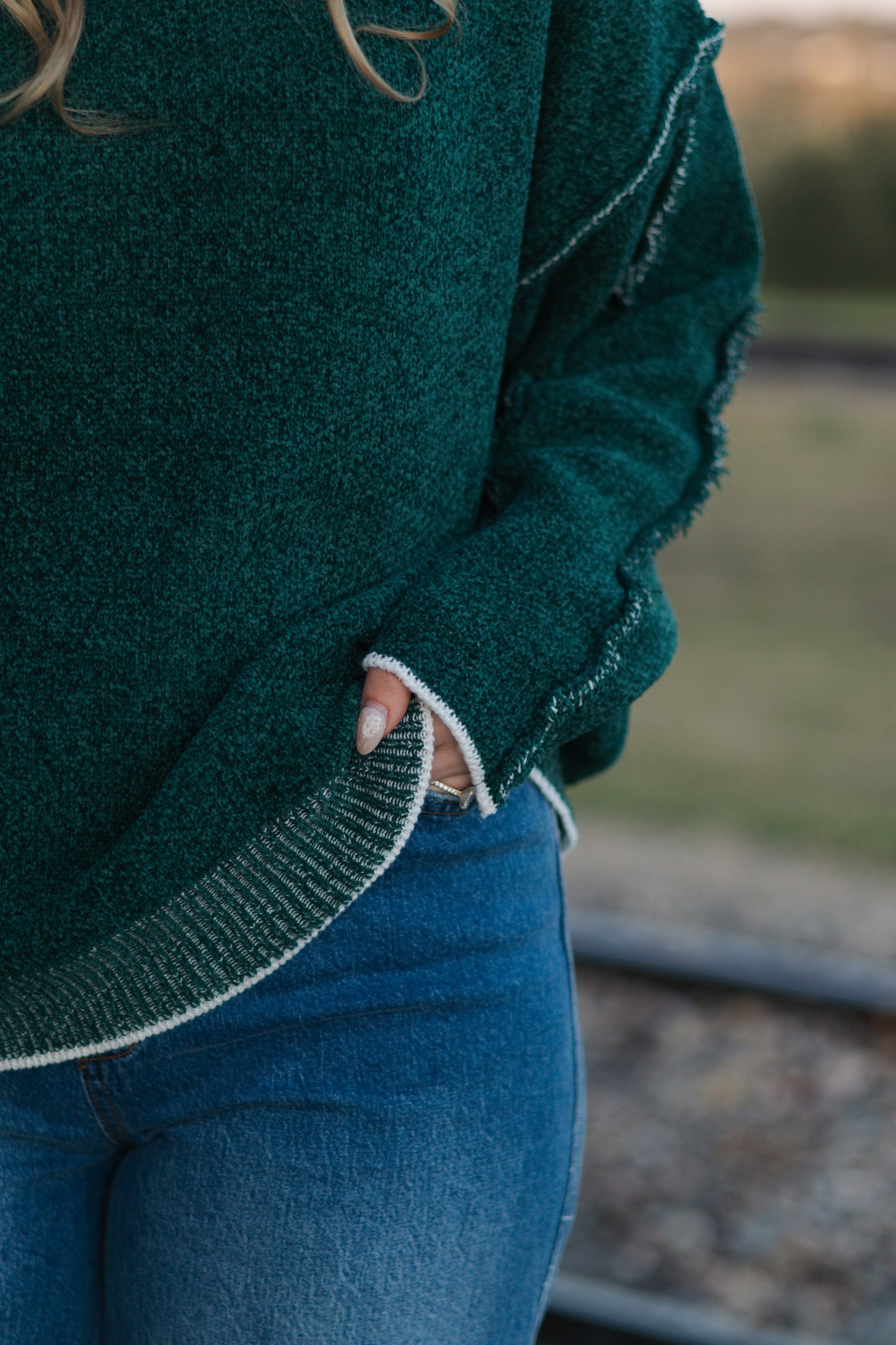 Cindy Exposed Seam Sweater - Hunter Green