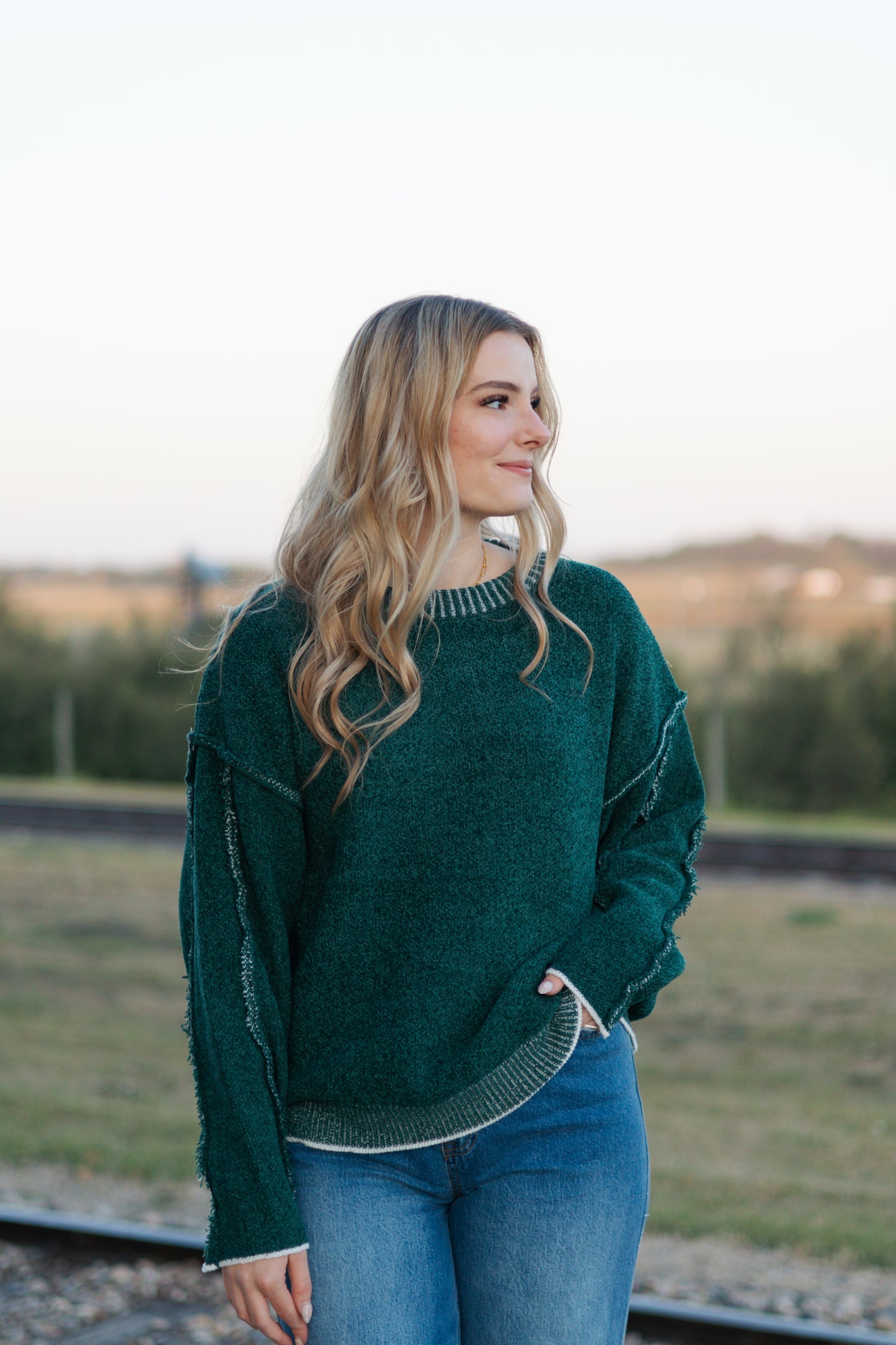 Cindy Exposed Seam Sweater - Hunter Green