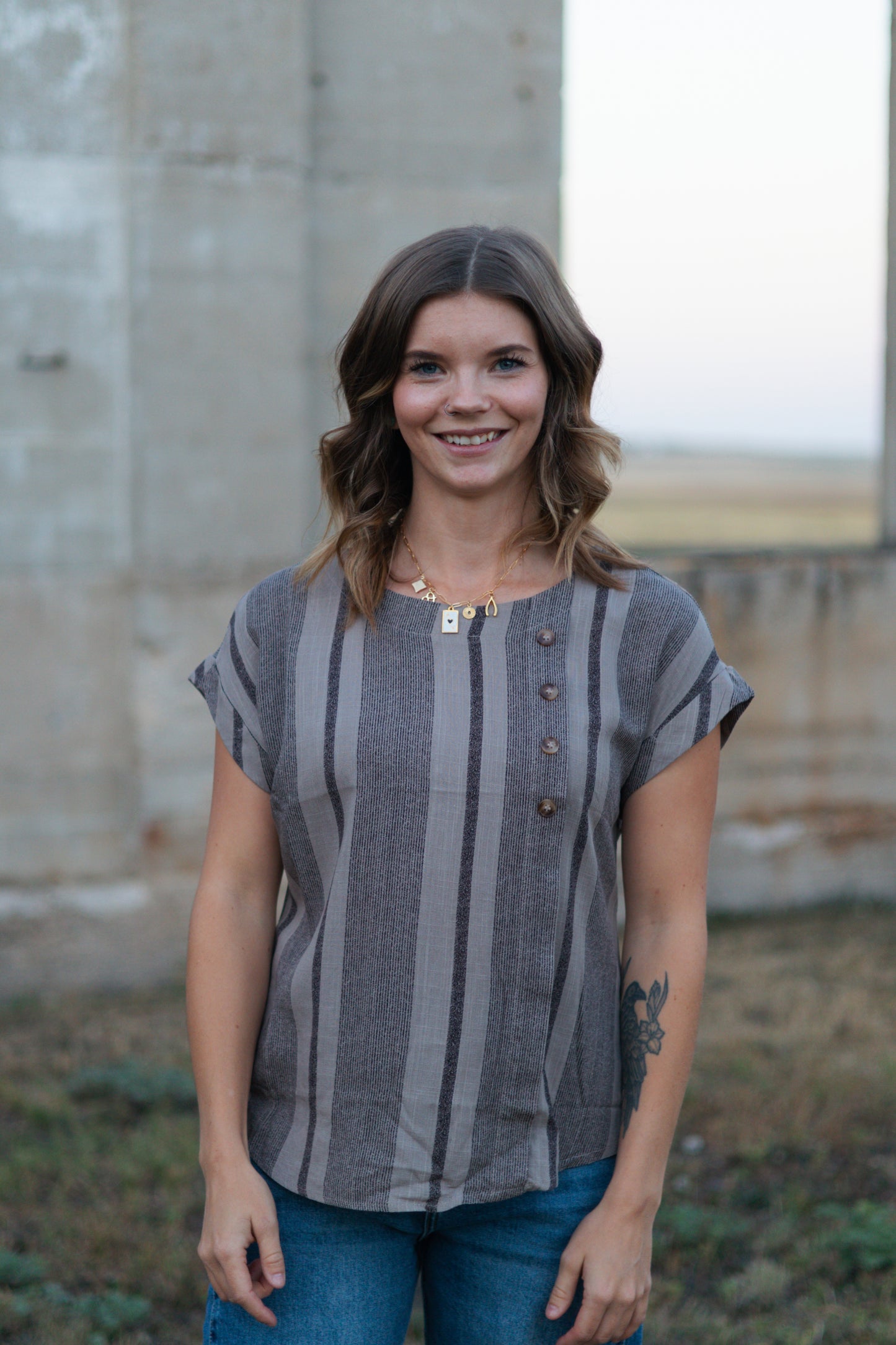 Marsha Side Button Short Sleeve Top