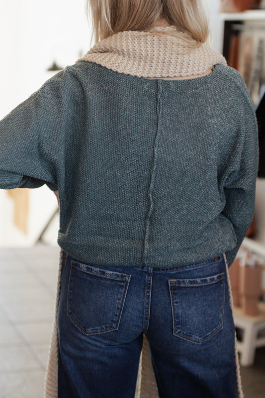 Tessa Center Seam Hi-Low Sweater- Ash Jade