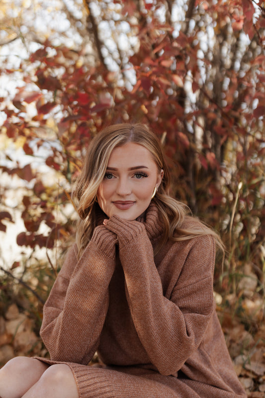 Nanette Sweater Dress- Deep Camel