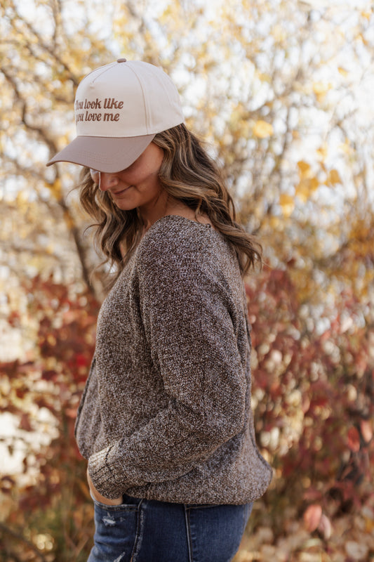 Tessa Center Seam Hi-Low Sweater- H Brown