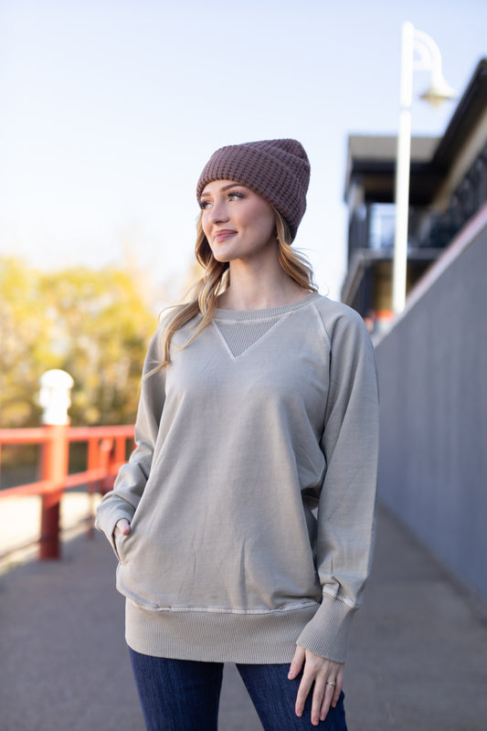 Hanna French Terry Pullover- Ash Sage