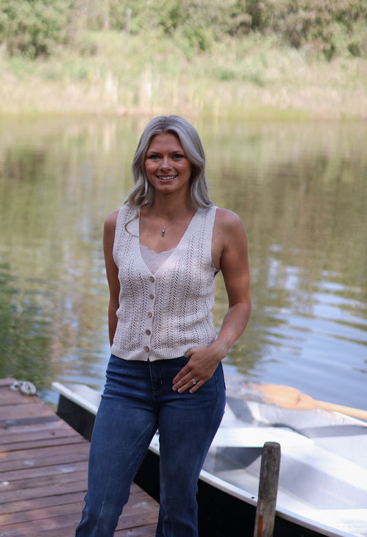 Marci Button Down Sweater Vest -Ivory