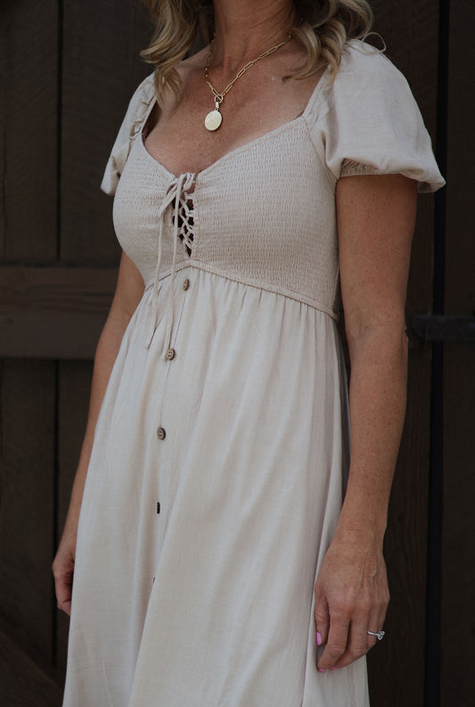 Cynthia Smocked Front Tie Sundress