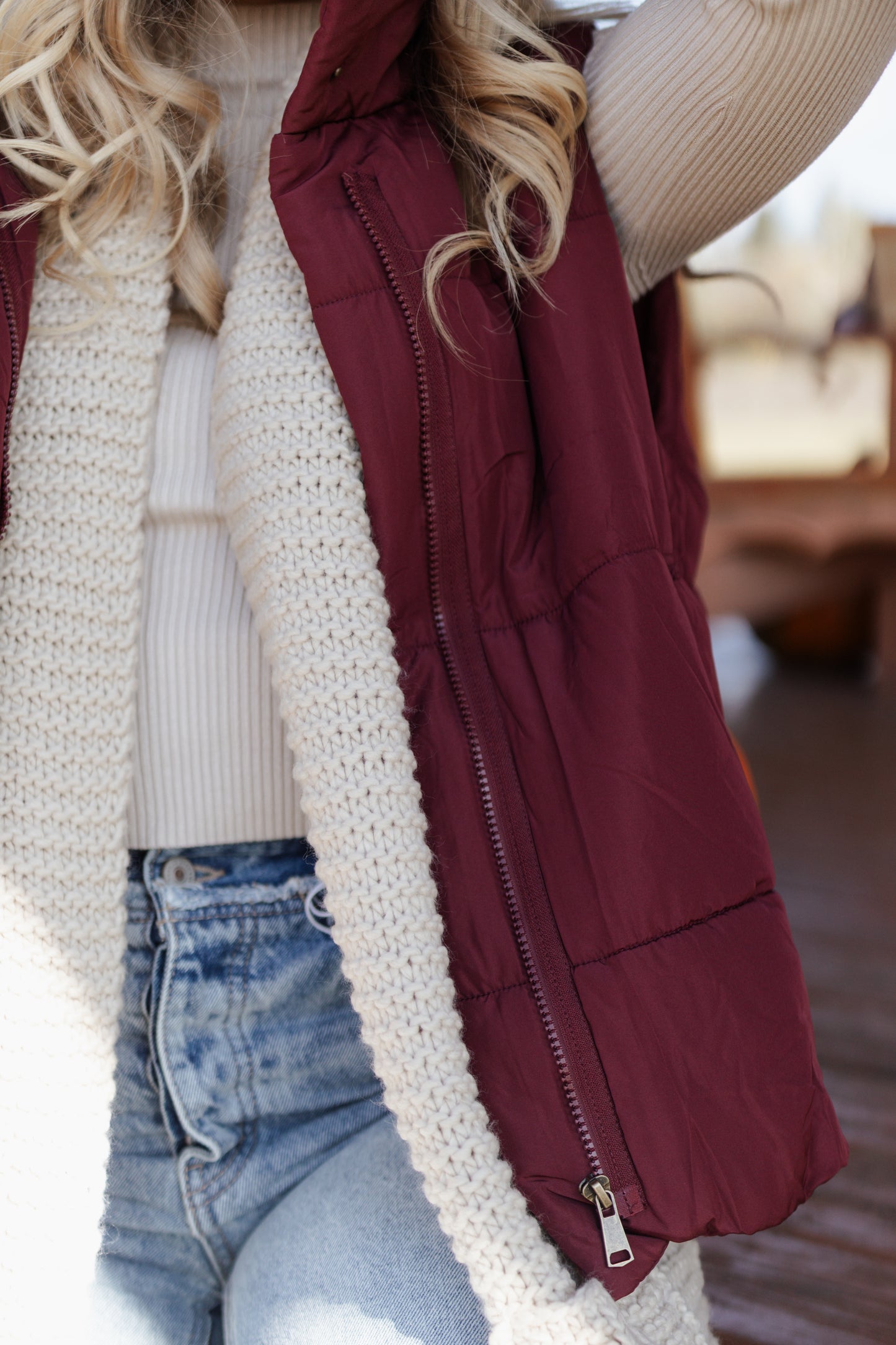 Mindy Puffer Vest - Burgundy