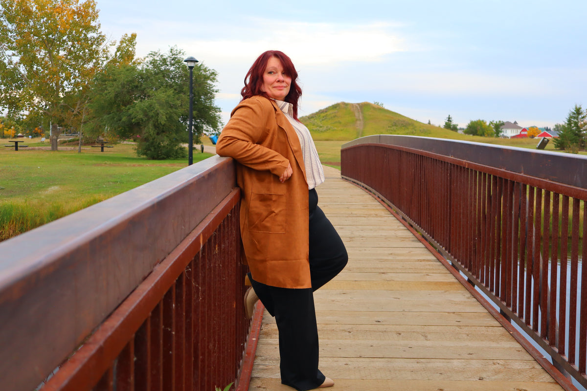 Long Sleeve Open Front Faux Suede Jacket