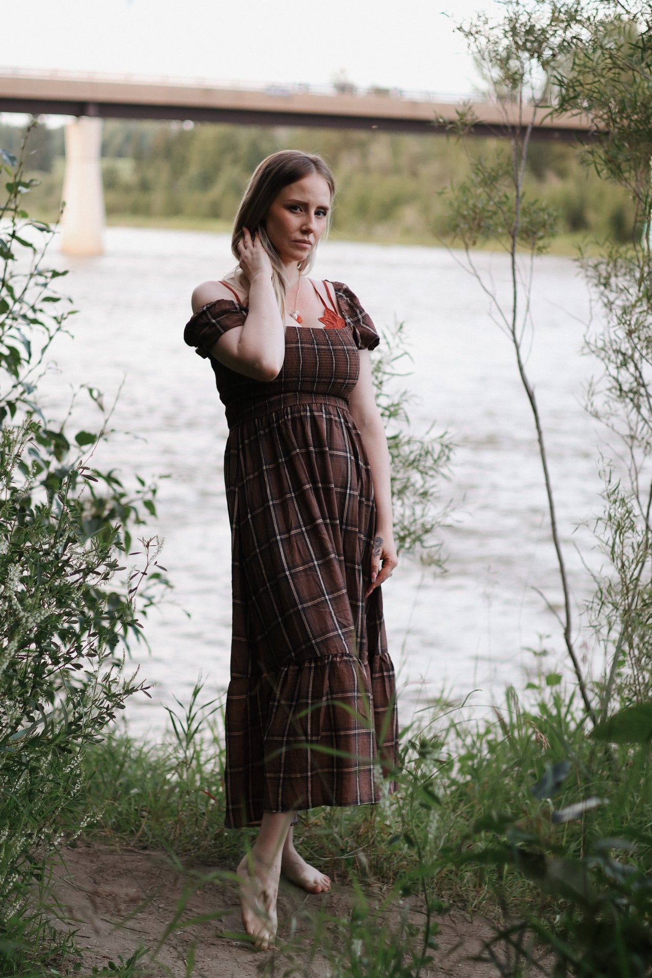 Kassidy Plaid Ruffle Hem Midi Dress
