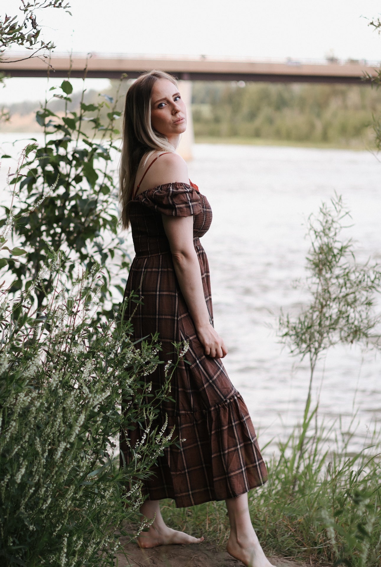 Kassidy Plaid Ruffle Hem Midi Dress