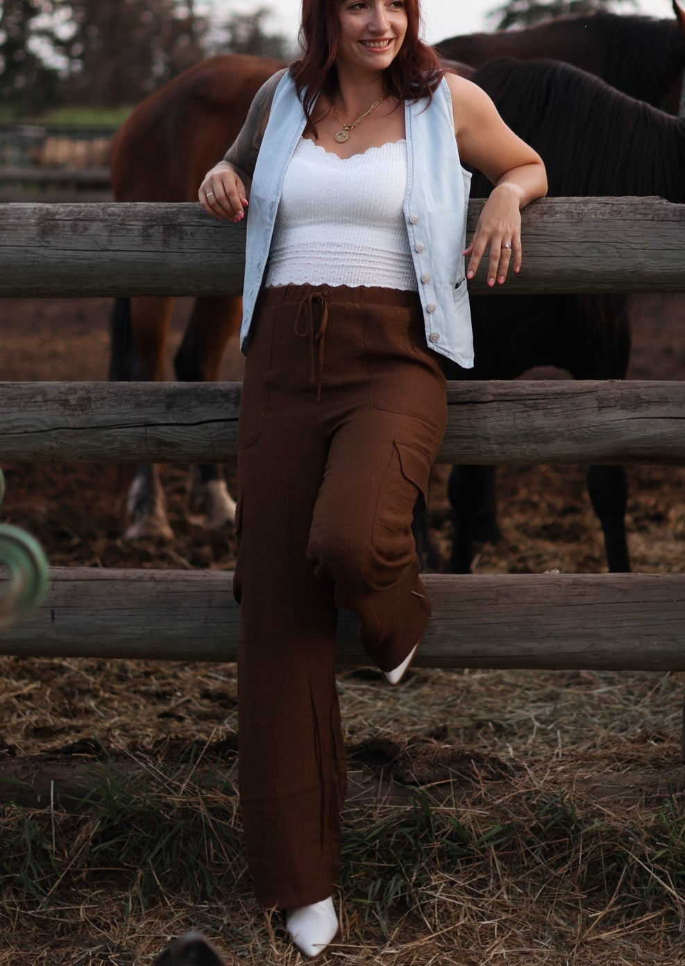 Marley Wide Leg Cargo Pants- Brown