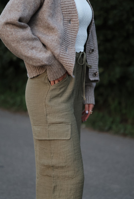 Marley Wide Leg Cargo Pants- Olive