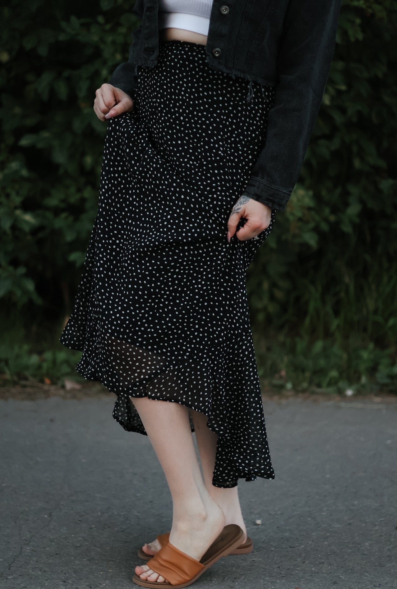 Jesenia Polka Dot Maxi Skirt- Black