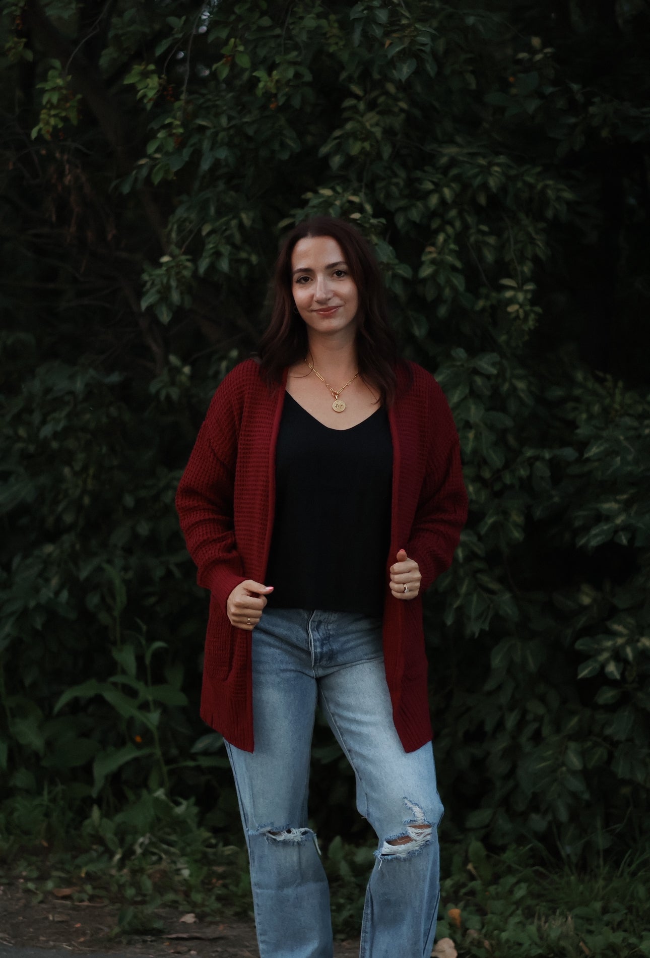 Winnie Waffle Cardigan- Wine