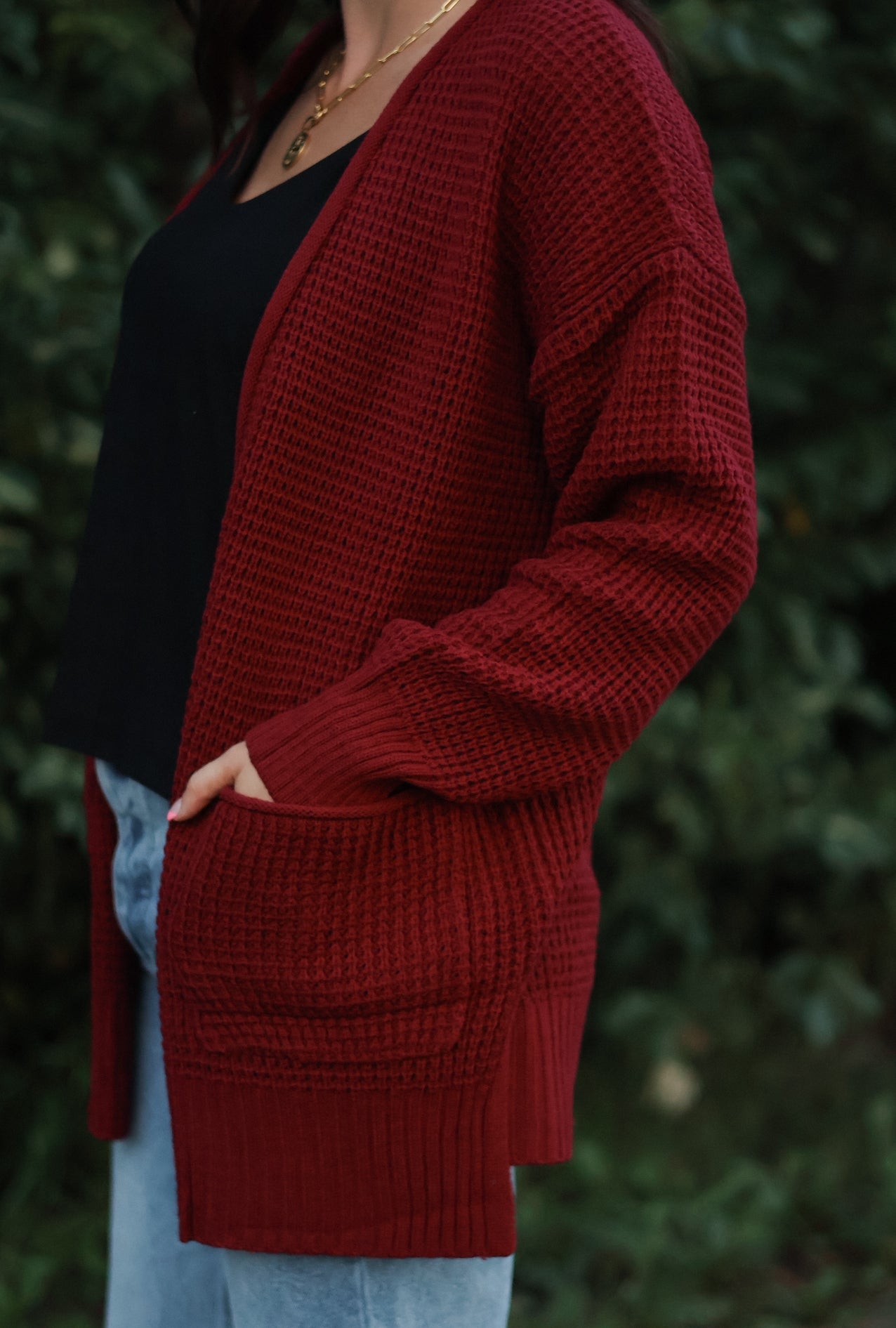 Winnie Waffle Cardigan- Wine