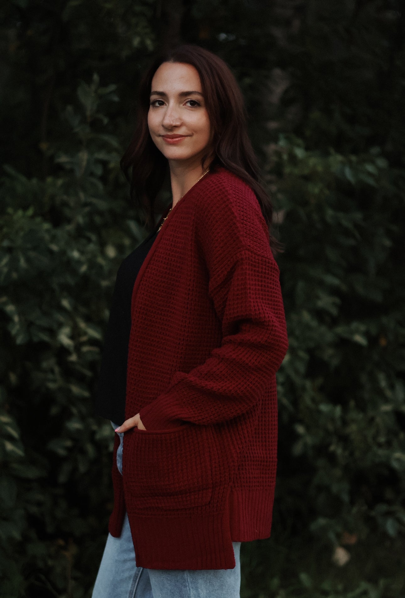 Winnie Waffle Cardigan- Wine