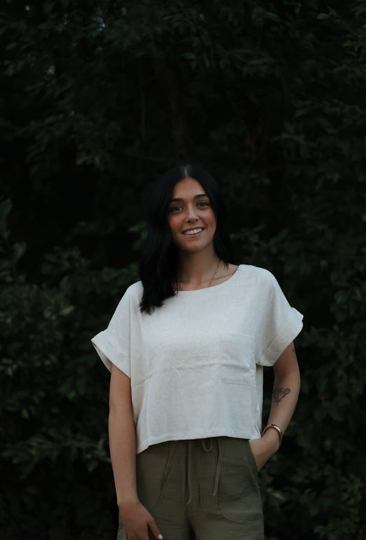 Cara Linen Short Sleeve Top
