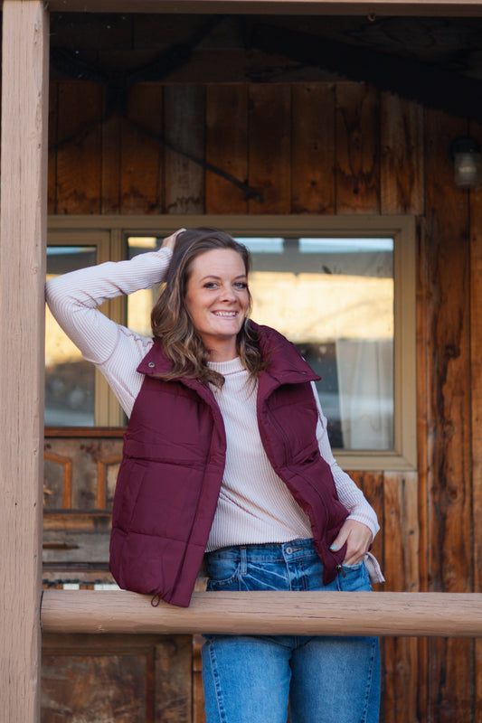 Mindy Puffer Vest - Burgundy