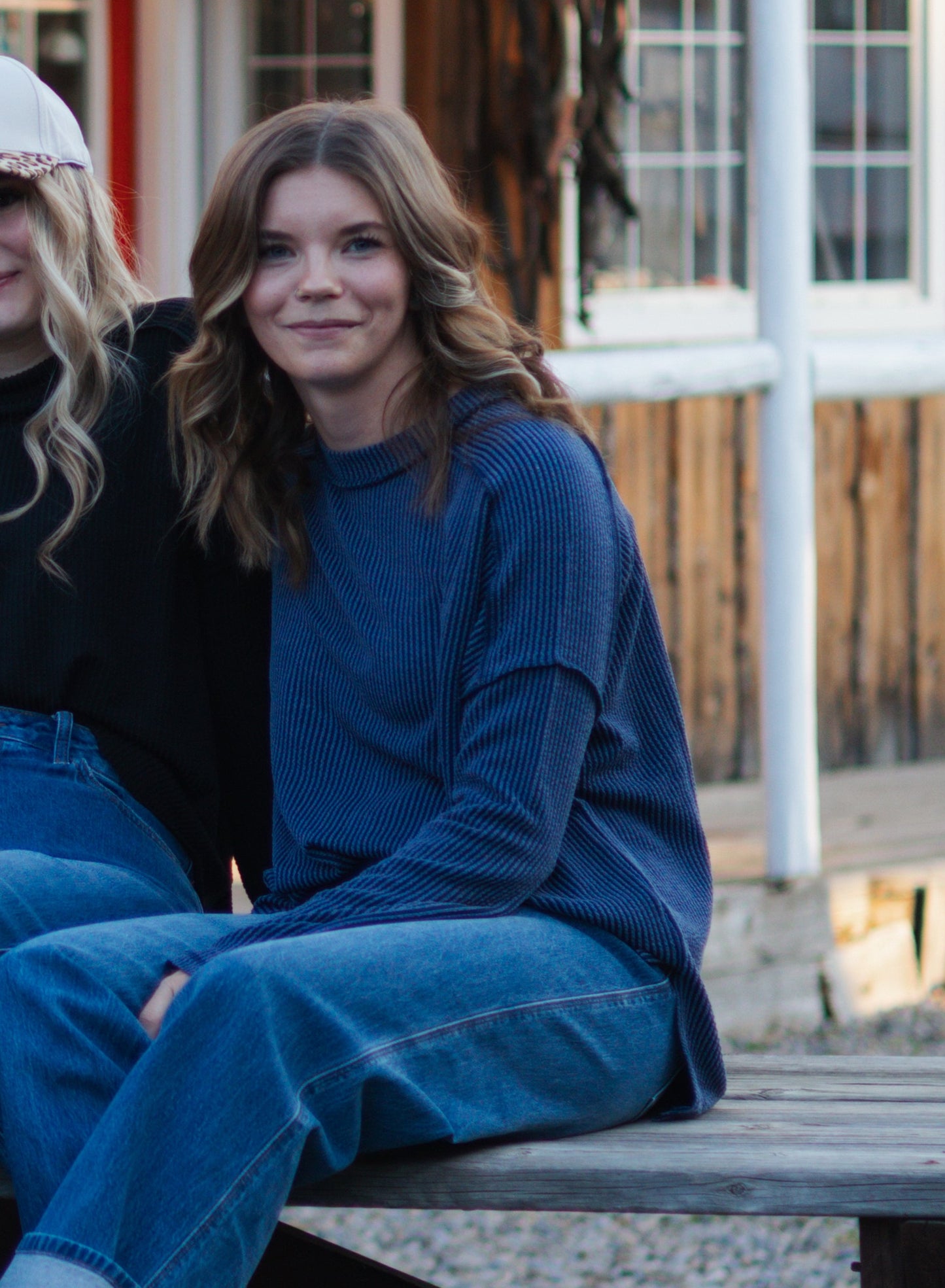 Shantel Ribbed Raw Edge Long Sleeve - Navy