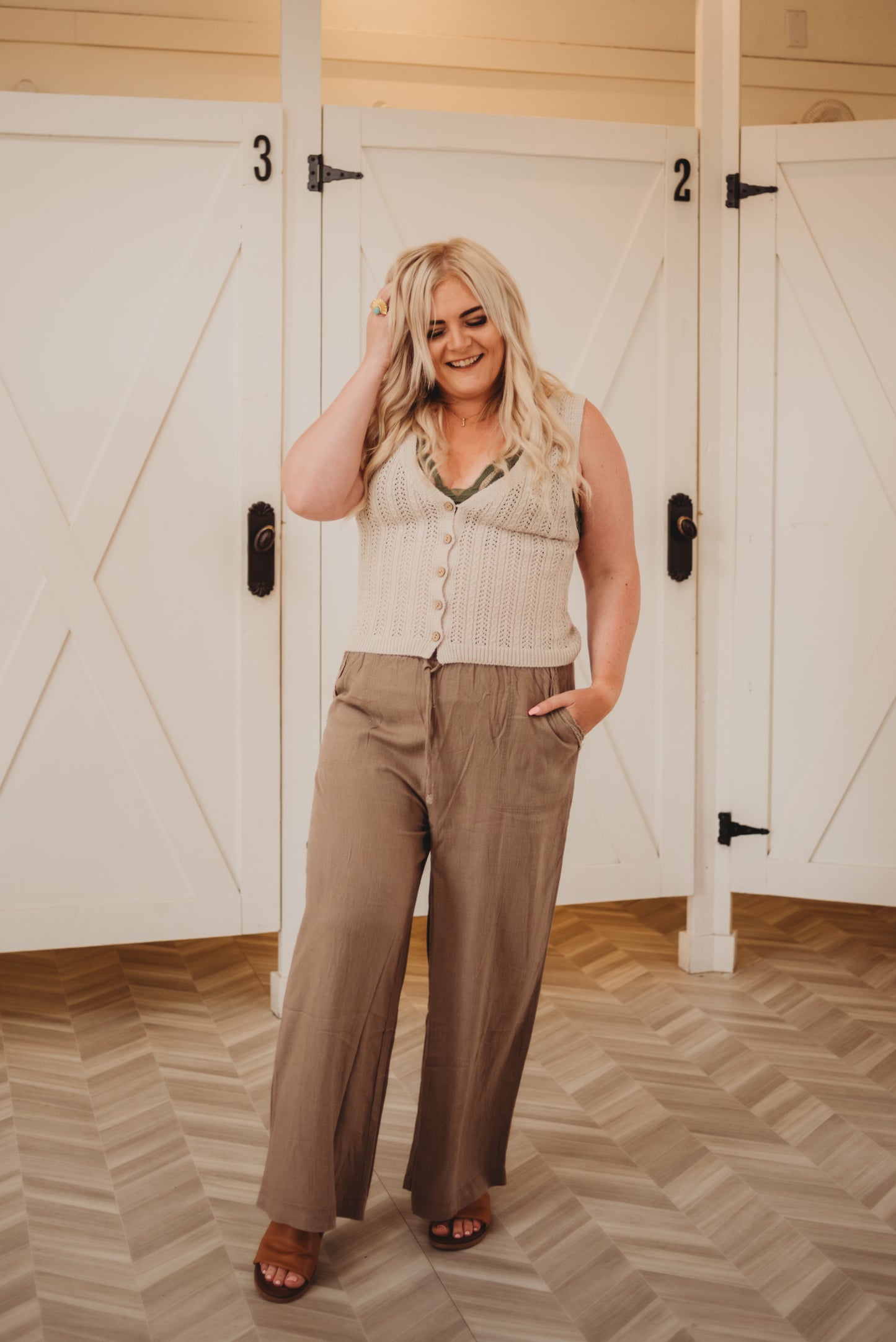 Macey Wide Leg Linen Pant- Cocoa