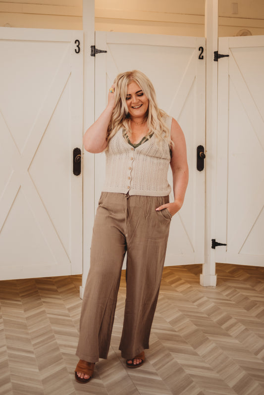 Macey Wide Leg Linen Pant- Cocoa