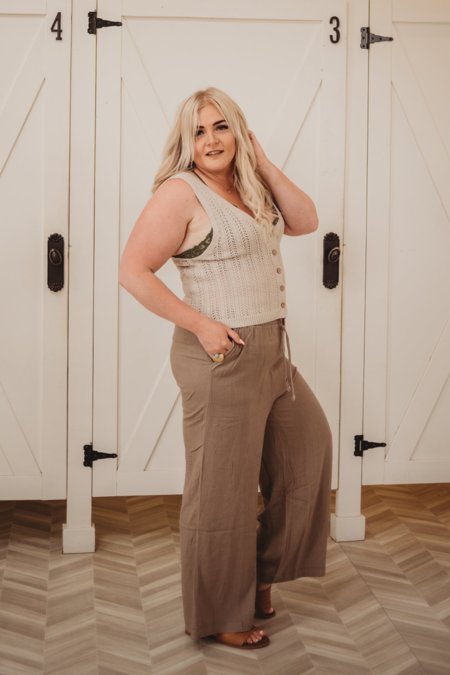 Macey Wide Leg Linen Pant- Cocoa