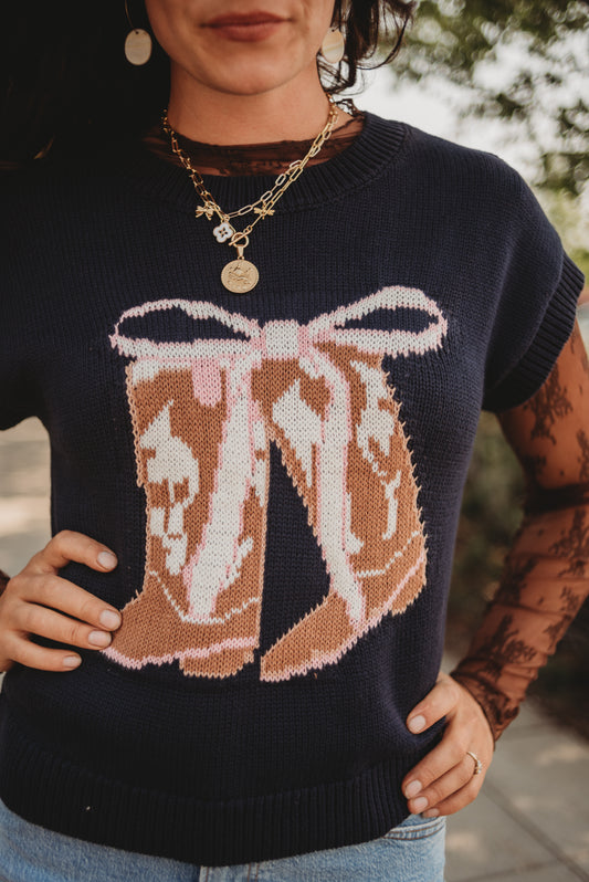 Lainey Boot Bow Short Sleeve Sweater