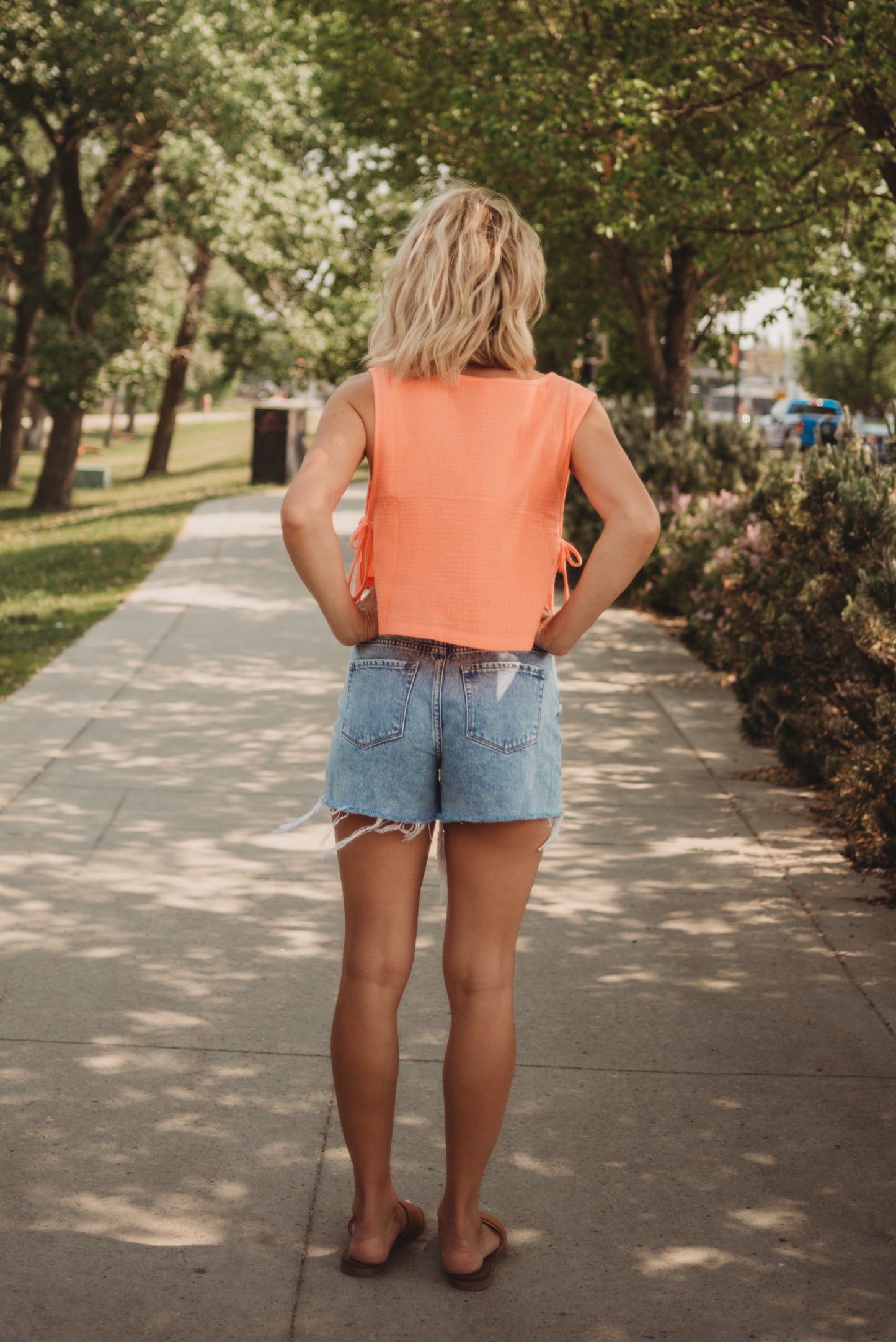 Alecia Woven Side Tie Top -Coral
