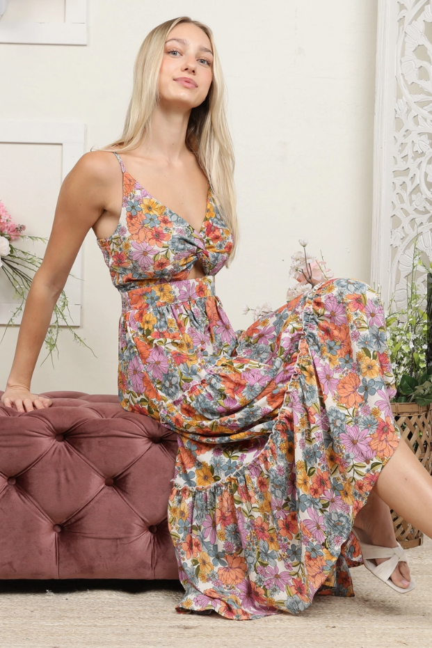 Harper Floral Twist Front Tiered Maxi Dress