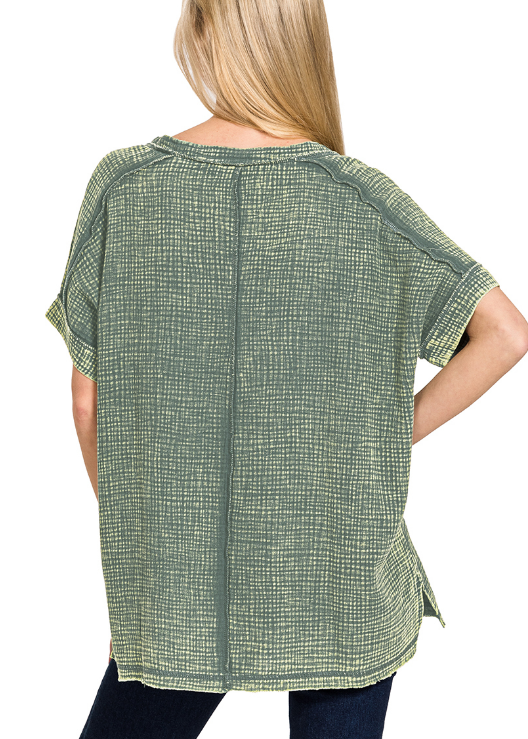 Tannis Acid Wash Double Gauze V Neck
