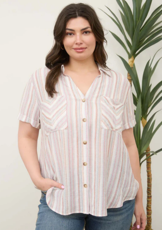 + Danica Stripe Button Down Top