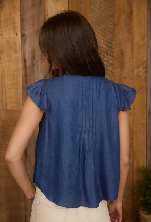 Carla Chambray Pleated Top