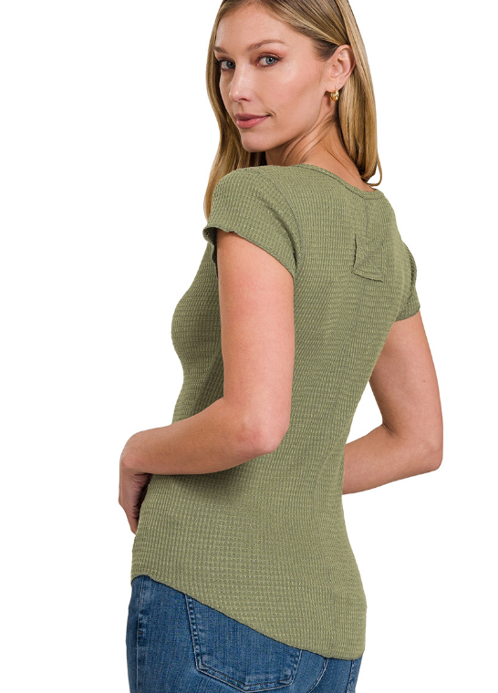Michelle Waffle Tee- LT Olive