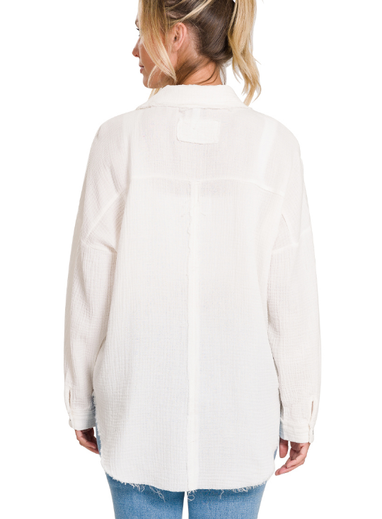 Albany Washed Button Up- White
