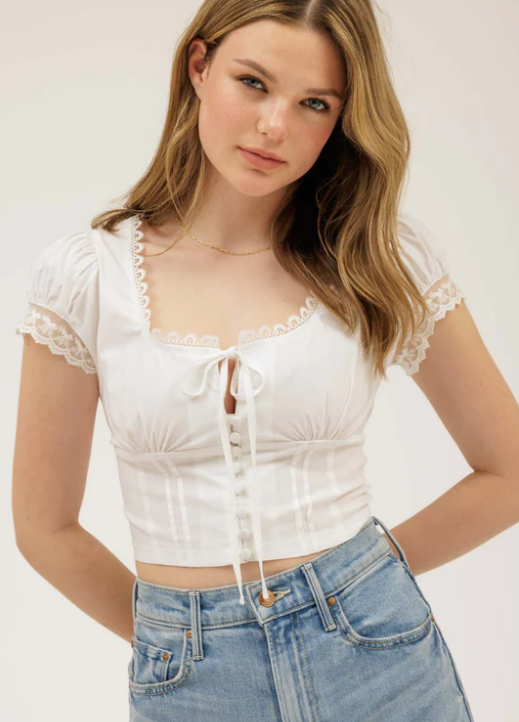 Lacy Button Tie Top