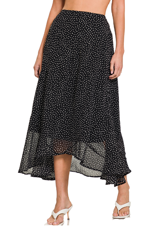 Jesenia Polka Dot Maxi Skirt- Black