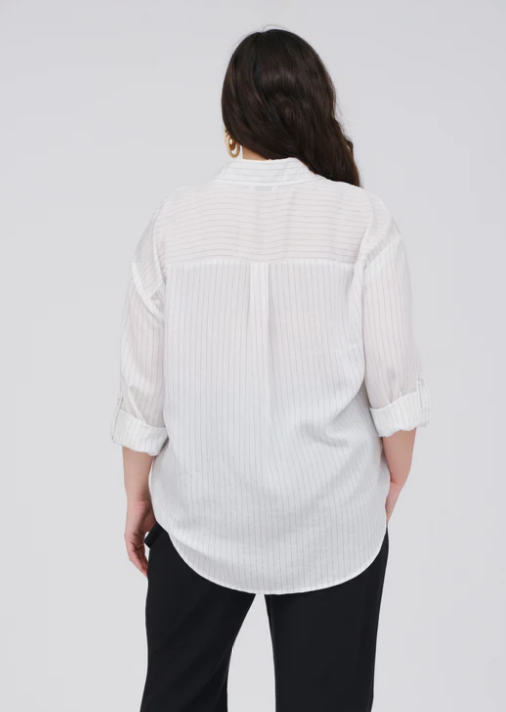 +Lynn Pinstripe Collard Button Down Shirt