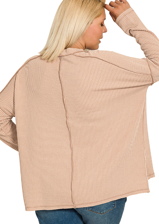 + Shantel Ribbed Raw Edge Long Sleeve - LT Mocha