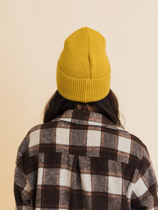 Cheerful Embroidered Knit Beanie-Mustard