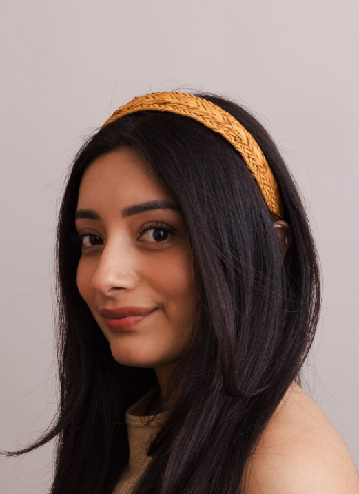 Braided Vegan Leather Headband- Mustard